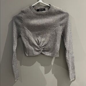 Olivaceous Black and Cream Striped Twist Crop Top